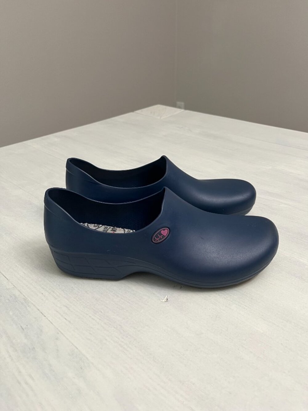 Sticky Waterproof Non-Slip Nursing/Medical Work Clogs with EKG Emblem in Navy